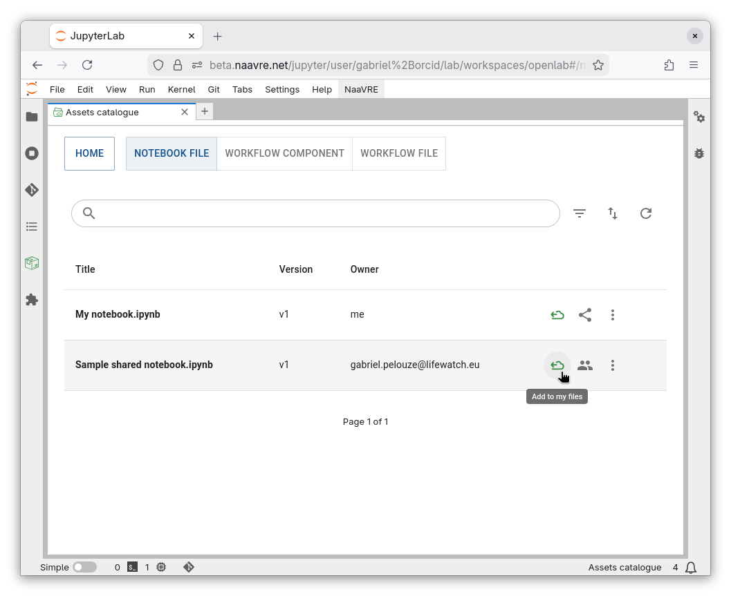 Assets catalogue add to my files 1 screenshot